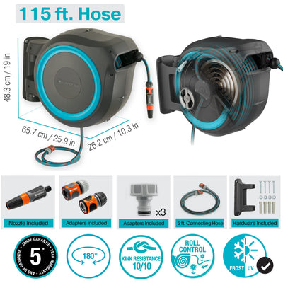 GARDENA (18630) Retractable Garden Hose Reel 115' ft, Wall Mounted