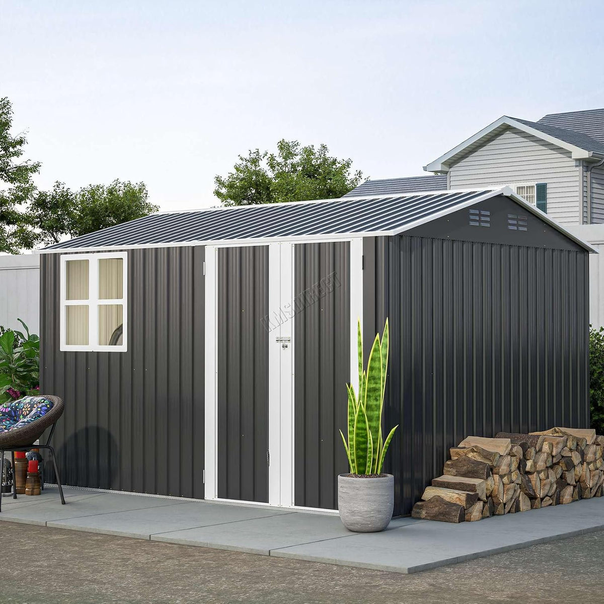 Garden Storage Shed 10 X 8 Ft Anthracite Metal Apex Roof