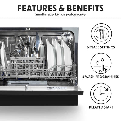 Table Top Dishwasher 6 Place Settings 6 Programmes Black