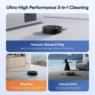 Robot Vacuum Cleaner 8000Pa LiDAR Navigation 200Mins Runtime Black