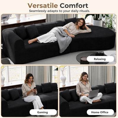 315cm Modular Boneless Corner Sofa in Black Corduroy with Memory Foam Cushions and No Assembly Required