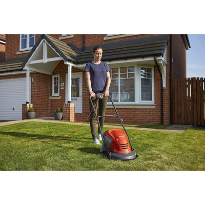 Hover Lawn Mower 25cm 1400W 15L Grass Box 4 Cutting Heights Orange Grey