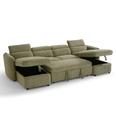 U-Shaped Corner Sofa Bed in Green Upholstery with 2-Person Delivery and In-Room Assembly