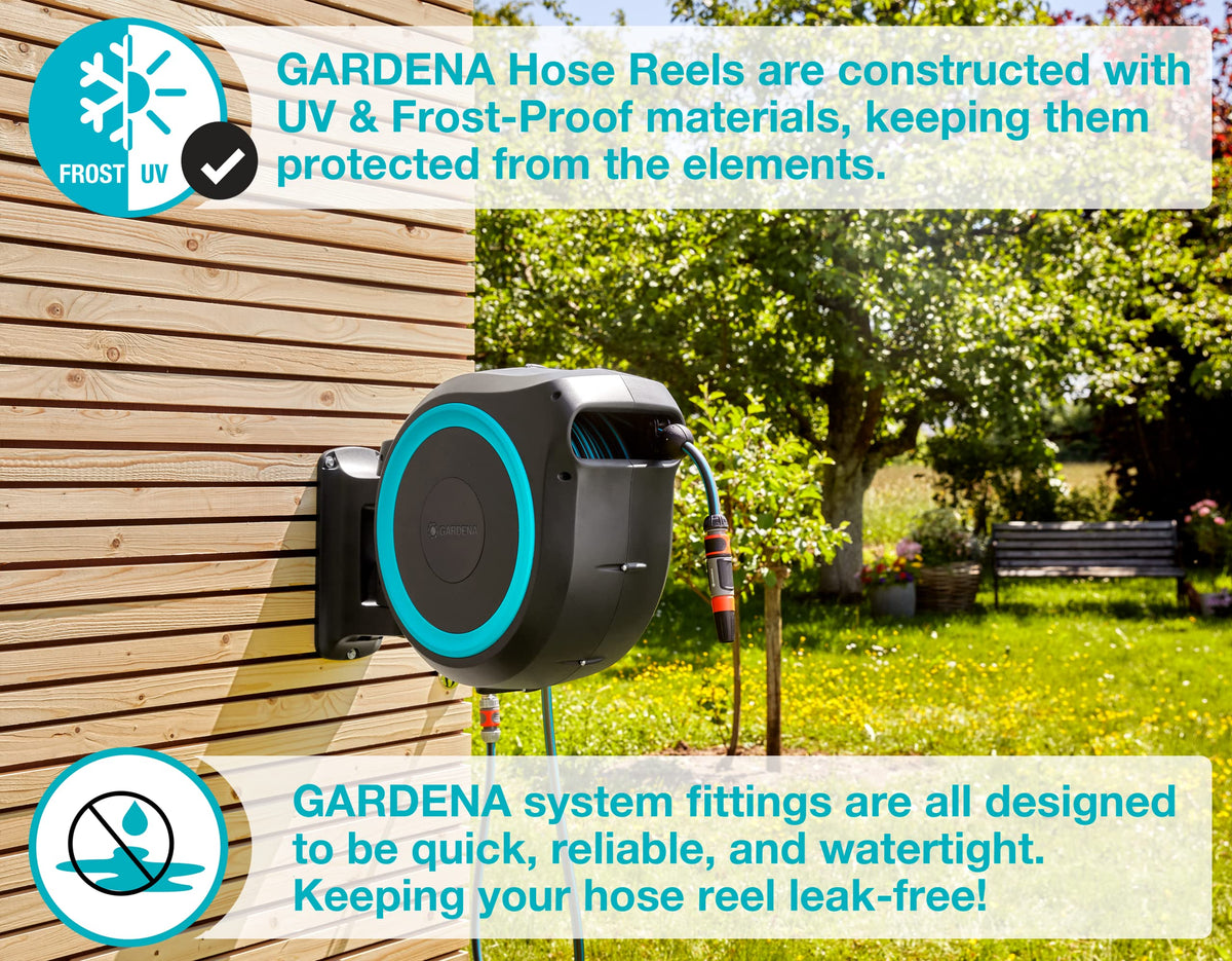GARDENA (18630) Retractable Garden Hose Reel 115' ft, Wall Mounted