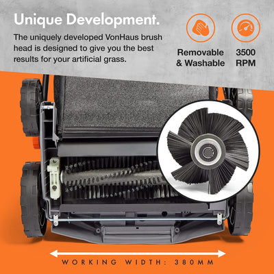 Corded Electric Artificial Grass Sweeper 1800W 45L Bag 380mm 5 Heights Grey Black Orange