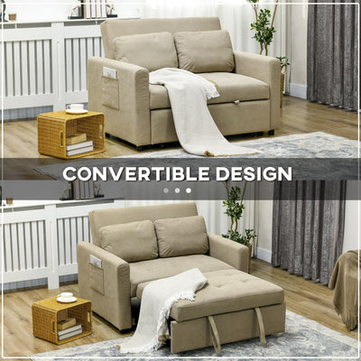 2-Seater Sofa Bed Settee in Snow Flannel with 3-Position Recline and Pull-Out Bed, 120cm, Light Brown