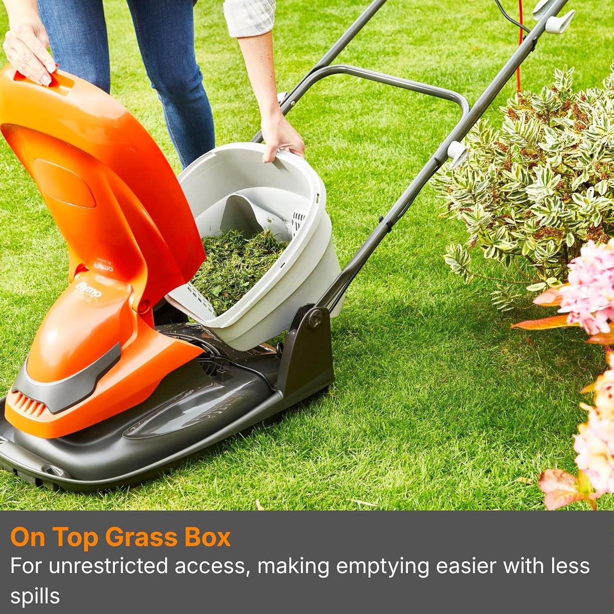 Hover Lawn Mower 36cm 2000W 26L Grass Box 4 Cutting Heights Orange Grey