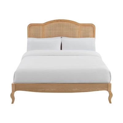 Annecy Natural Rattan Bed Frame with Sprung Slat Base and Curved Headboard