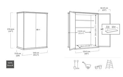 Cortina Alto 1400L Storage Cabinet - Grey