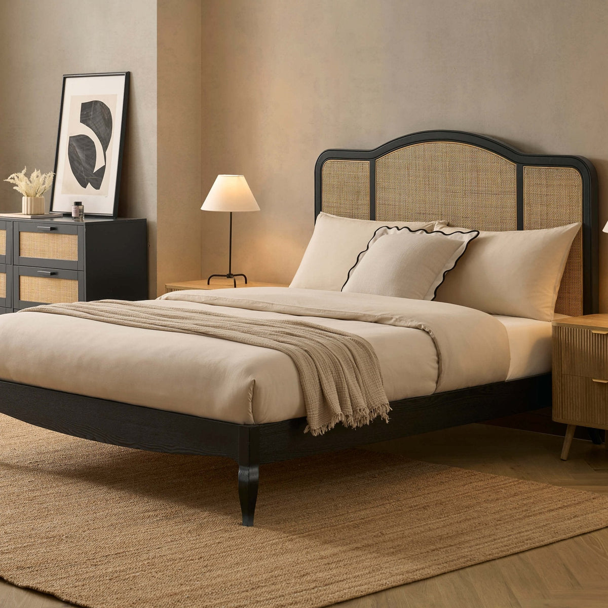 Annecy Rattan Bed Frame with Sprung Slat Base and Curved Headboard