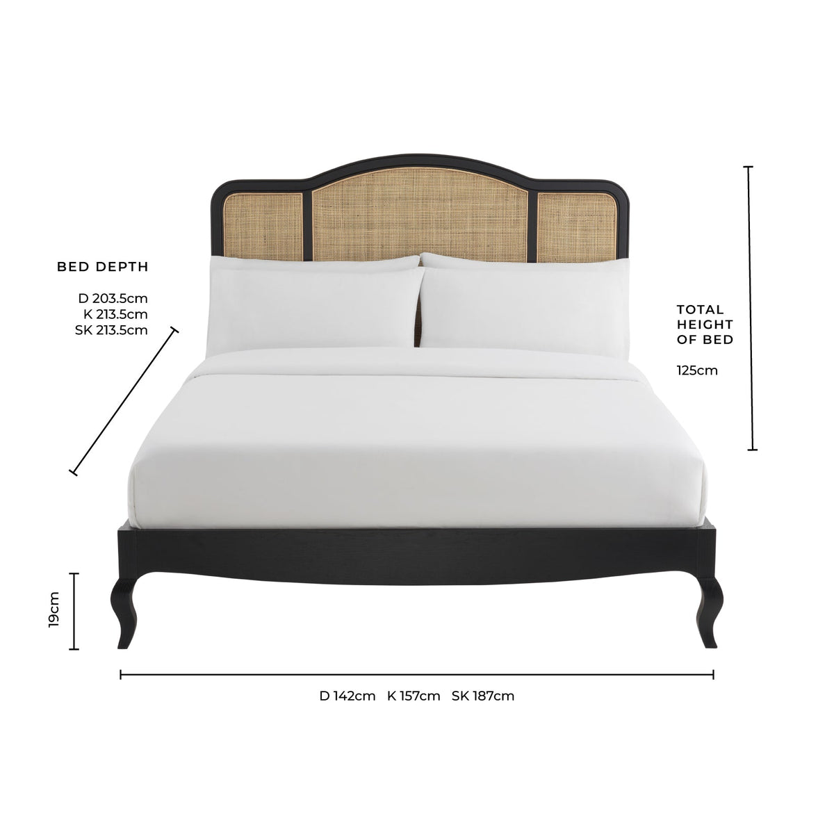 Annecy Rattan Bed Frame with Sprung Slat Base and Curved Headboard